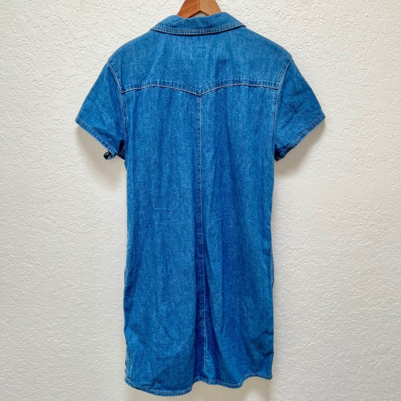 Lee Womens Heritage Western Pearl Snap Denim Dress Short Sleeve Collared Medium - Picture 5 of 5